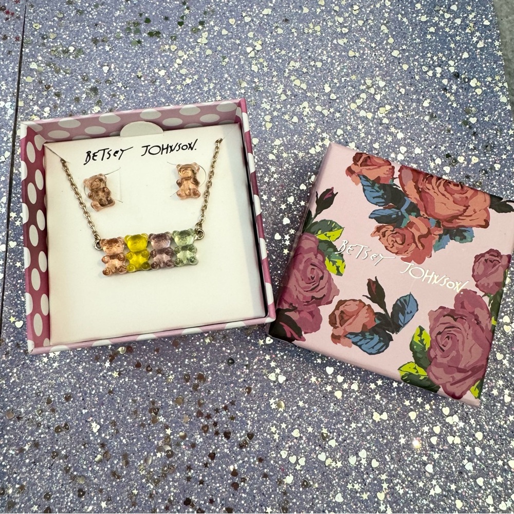 Betsey Johnson Pastel Gummy Bear Jewelry Set - Necklace and Earrings